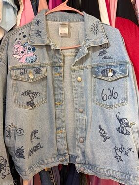 Disney Light Blue Denim Jean Jacket with Navy Sketch Details